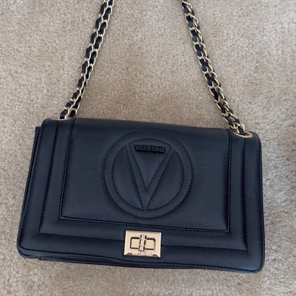 Valentino Black Quilted Shoulder Bag with Chain Strap